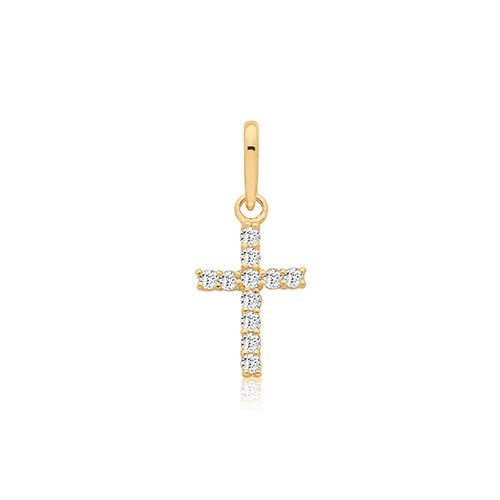 9CT YEL GOLD CZ CROSS PENDANT