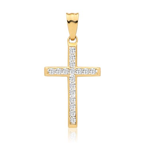9CT YEL GOLD CZ CROSS PENDANT