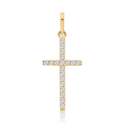 9CT YEL GOLD CZ CROSS PENDANT