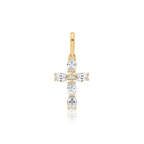 9CT YEL GOLD CZ CROSS PENDANT