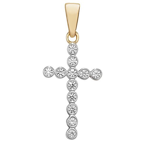 9CT YEL GOLD CZ CROSS PENDANT