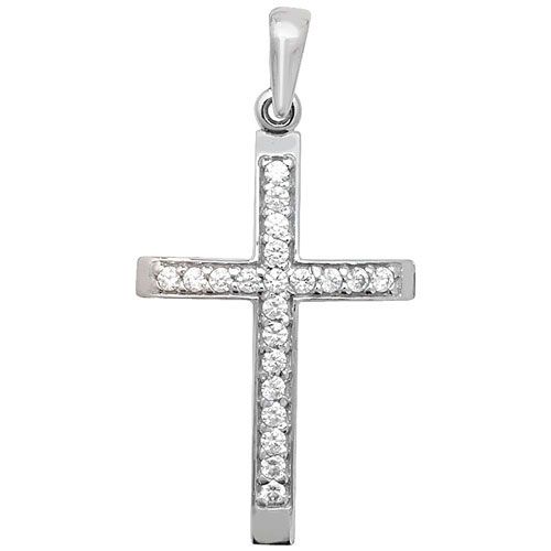 9CT WHT GOLD CROSS CZ PENDANT