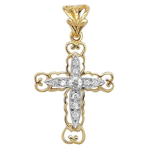 9CT YEL GOLD SMALL CUT OUT CZ CROSS PENDANT