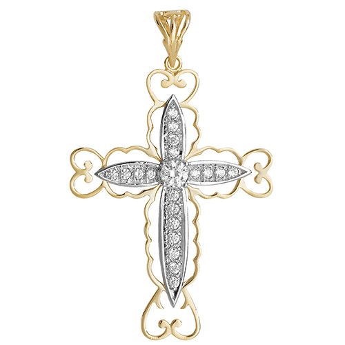 9CT YEL GOLD EXTRA LARGE CUT OUT CZ CROSS PENDANT