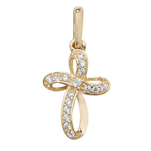 9CT YEL GOLD CROSS CZ PENDANT
