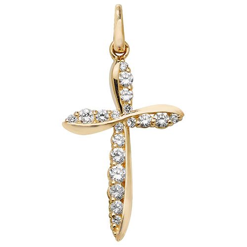 9CT YEL GOLD CROSS CZ PENDANT