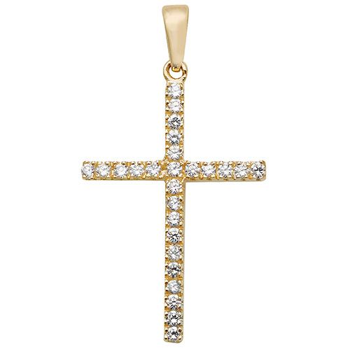 9CT YEL GOLD CROSS CZ PENDANT