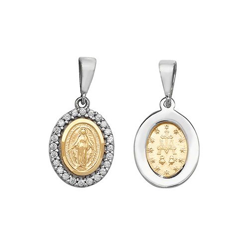 9CT YEL/WHT GOLD MADONA OVAL PENDANT