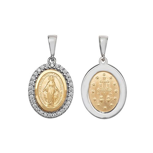 9CT YEL/WHT GOLD MADONA OVAL PENDANT