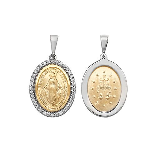 9CT YEL/WHT GOLD MADONA OVAL PENDANT