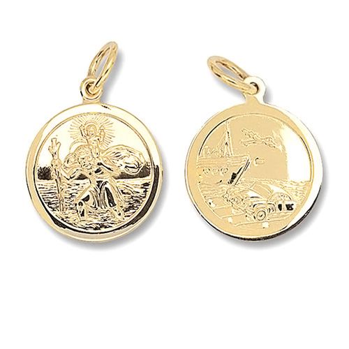 9CT YEL GOLD ROUND DBL SIDED ST CHRISTOPHER PENDANT