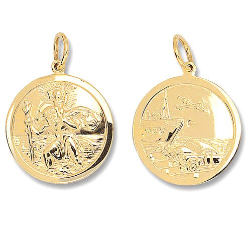 9CT YEL GOLD ROUND DBL SIDED ST CHRISTOPHER PENDANT
