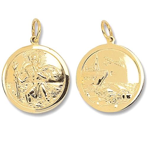 9CT YEL GOLD ROUND DBL SIDED ST CHRISTOPHER PENDANT