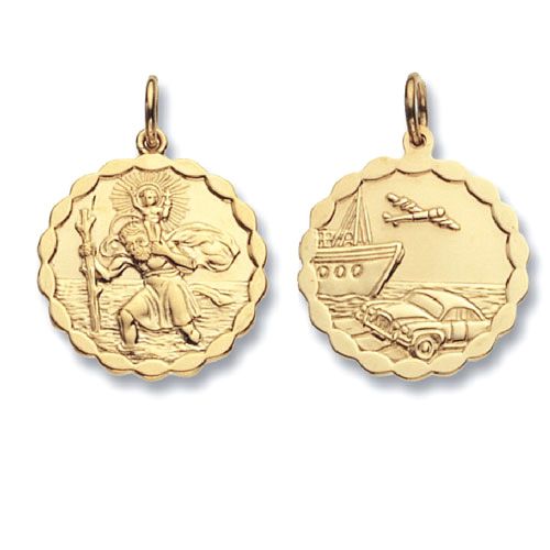 9CT YEL GOLD ROUND DBL SIDED ST CHRISTOPHER PENDANT