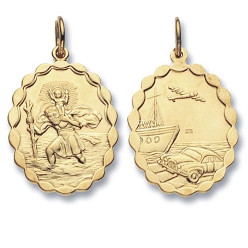 9CT YEL GOLD OVAL DBL SIDED ST CHRISTOPHER PENDANT