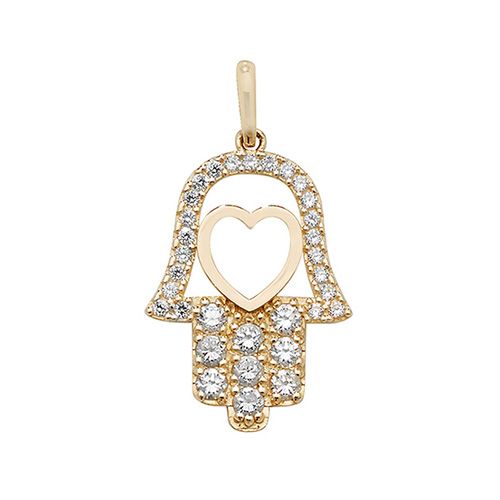 9CT YEL GOLD HAMSA CZ PENDANT