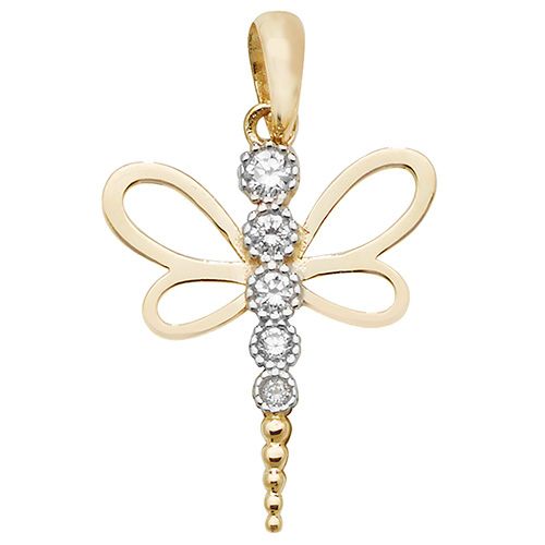 9CT YEL GOLD DRAGON FLY CZ PENDANT