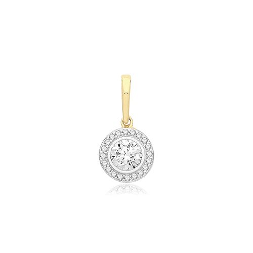 9CT YEL GOLD RND CZ PENDANT