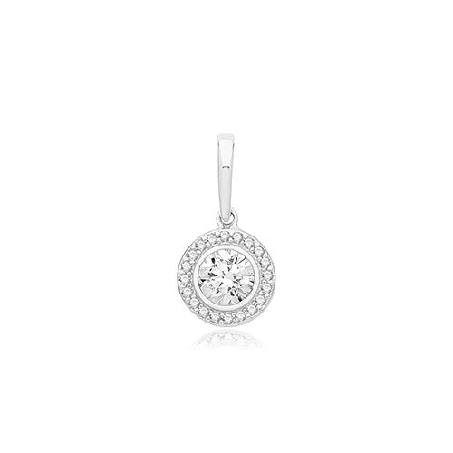 9CT WHT GOLD RND CZ PENDANT