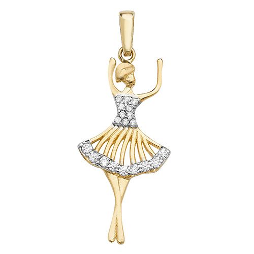 9CT YEL GOLD BALLERINA CZ PENDANT