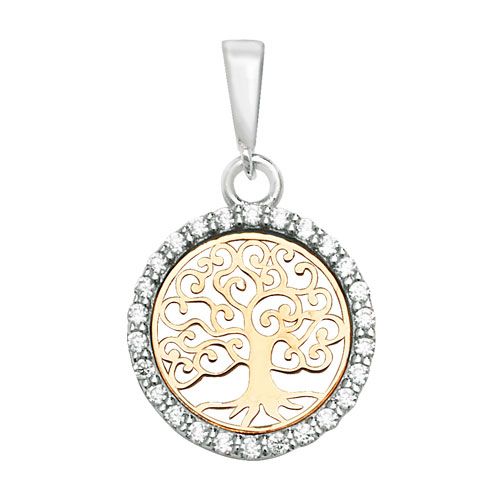 9CT YEL GOLD TREE OF LIFE RND CZ PENDANT