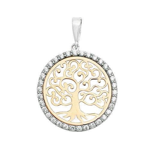 9CT YEL GOLD TREE OF LIFE RND CZ PENDANT