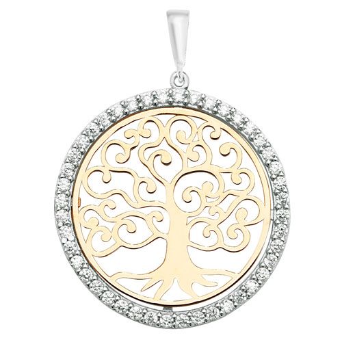 9CT YEL GOLD TREE OF LIFE RND CZ PENDANT