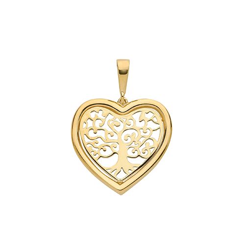 9CT YEL GOLD TREE OF LIFE HEART PENDANT