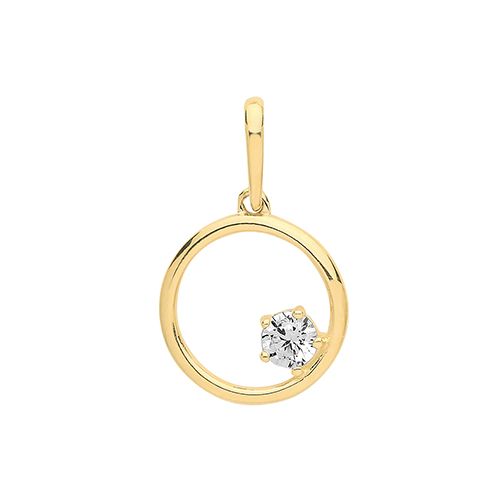 9CT YEL GOLD CZ IN CIRCLE CHARM
