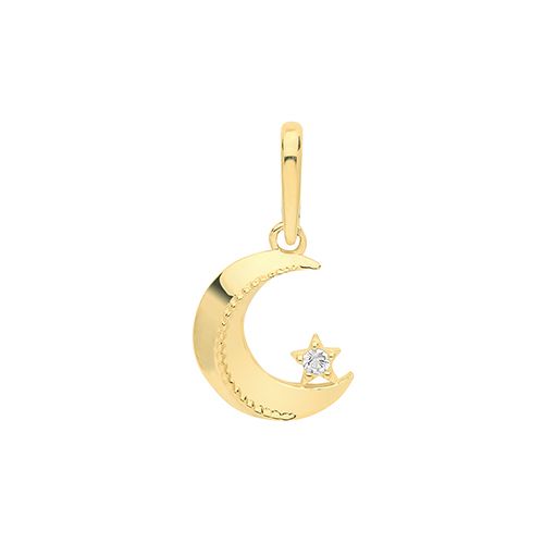 9CT YEL GOLD CZ MOON +STAR CHARM