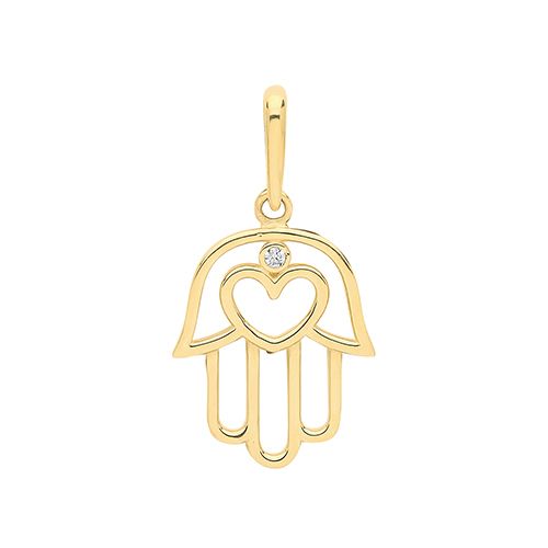 9CT YEL GOLD CZ HAMSA CHARM