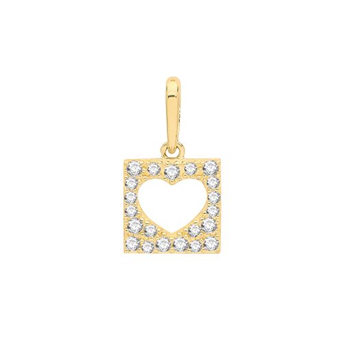 9CT YEL GOLD CZ HEART&SQUARE CHARM