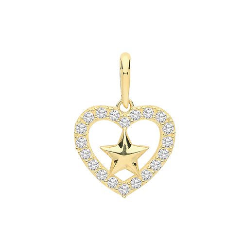 9CT YEL GOLD CZ HEART& STAR CHARM
