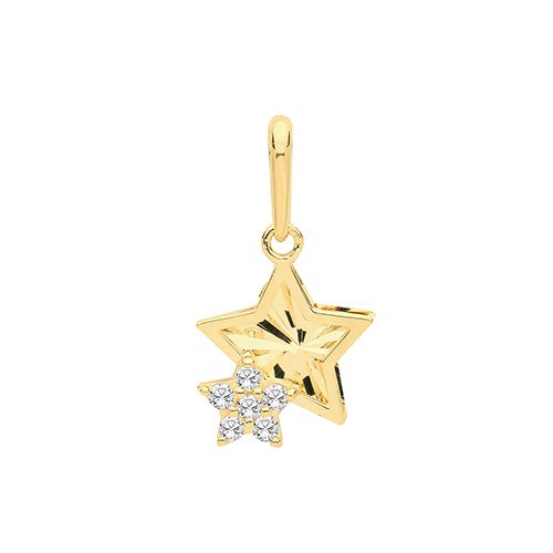 9CT YEL GOLD CZ DOUBLE STAR CHARM