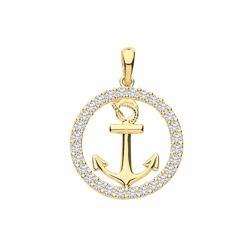 9CT YEL GOLD CZ ANCHOR CHARM