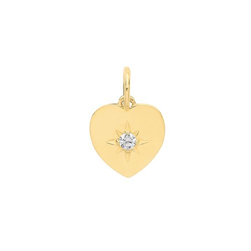 9CT YEL GOLD HEART WITH SINGLE CZ CHARM