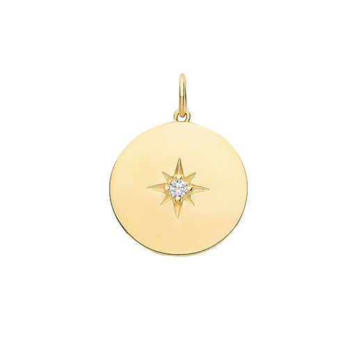 9CT YEL GOLD ROUND DISC WITH SINGLE CZ CHARM