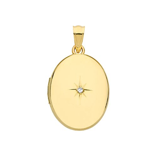 9CT YEL GOLD OVAL DIAMOND LOCKET