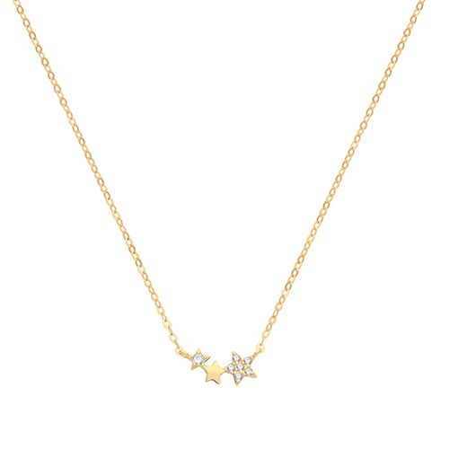 9CT YEL GOLD CZ CRESCENT STAR NECKLET