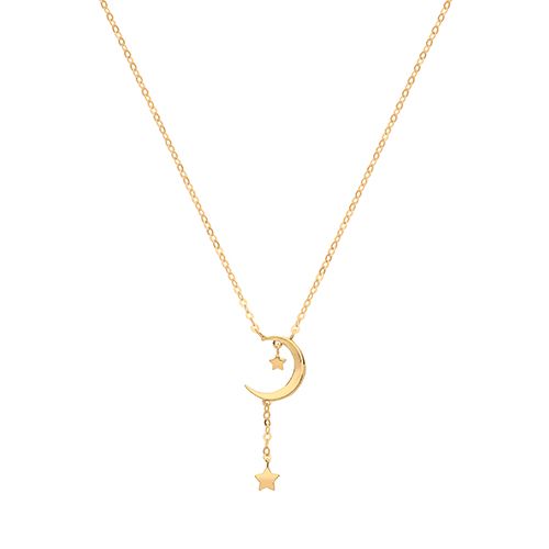 9CT YEL GOLD MOON WITH DROP STAR NECKLET