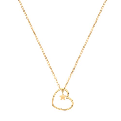 9CT YEL GOLD HEART WITH STAR CHARM NECKLET