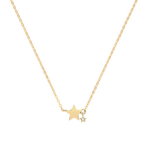 9CT YEL GOLD STAR WITH DANGLE CZ MINI STAR NECKLET