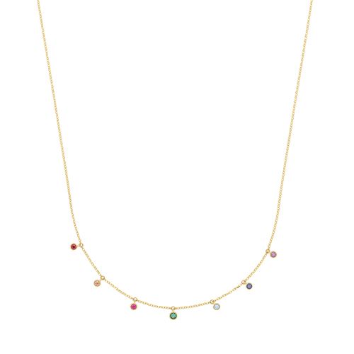 9CT YEL GOLD RAINBOW CZ DROP NECKLET