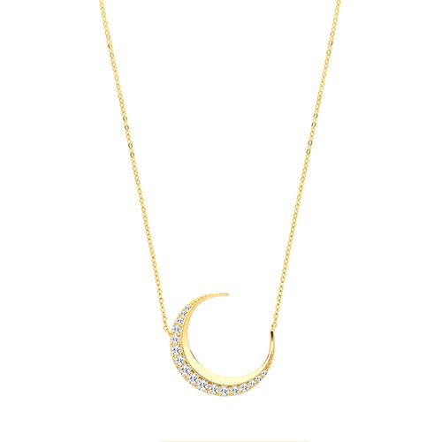 9CT YEL GOLD CZ CRESCENT MOON NECKLET