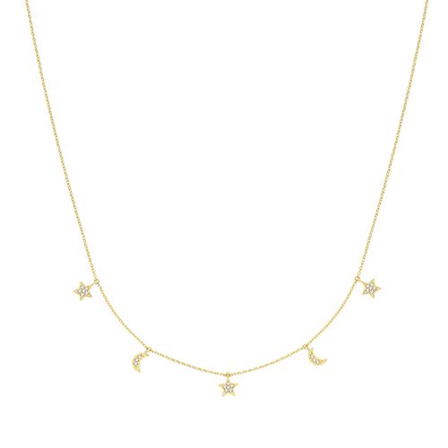 9CT YEL GOLD HANGING MOON AND STAR NECKLET