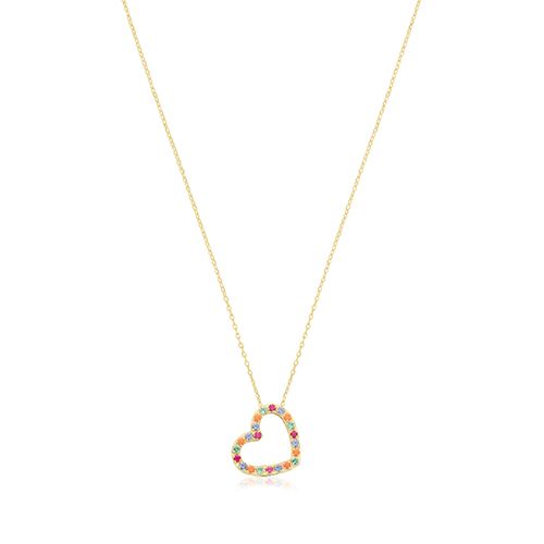 9CT YEL GOLD MULTICOLOURED CZ HEART NECKLACE
