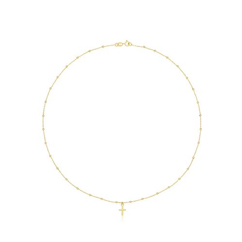 9CT YEL GOLD 16" BEADED NECKLET WITH CROSS