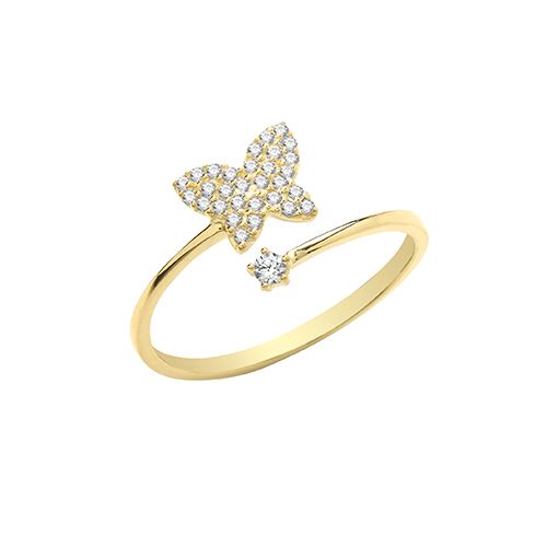9CT YEL GOLD CZ BUTTERFLY WRAP RING