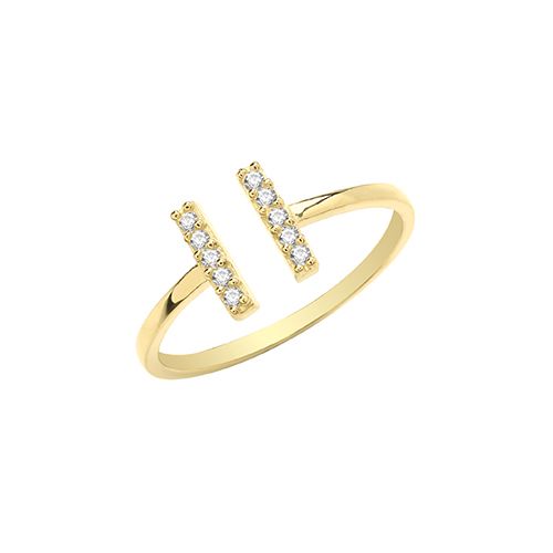 9CT YEL GOLD CZ DOUBLE BAR RING