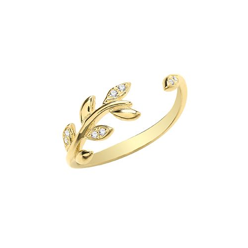 9CT YEL GOLD CZ LEAF OPEN RING